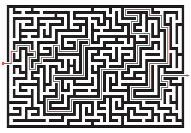 Labyrinth game. Maze or puzzle design. Find the way and right solution for exit. Vector illustration. Labyrinth game. Maze or puzzle design. Find the way and right solution for exit. Vector illustration. maze borders stock illustrations