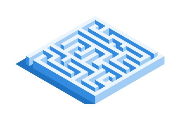 Labyrinth, square maze icon. Isometric template for web design in flat 3D style. Vector illustration. Labyrinth, square maze icon. Isometric template for web design in flat 3D style. Vector illustration. maze clipart stock illustrations