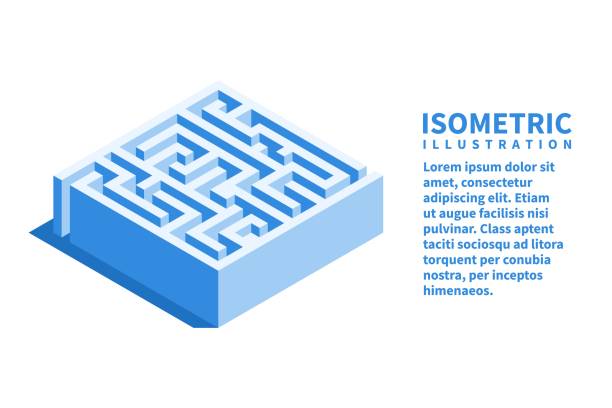 Labyrinth, square maze icon. Isometric template for web design in flat 3D style. Vector illustration. Labyrinth, square maze icon. Isometric template for web design in flat 3D style. Vector illustration. maze icons stock illustrations