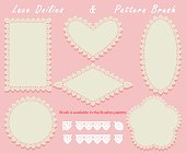 Lace Doilies of different shapes in a set with a pattern brush stroke. Napkins and openwork elements. Vector illustration