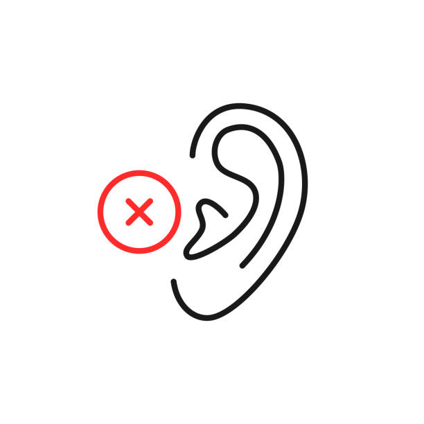 brak ikony liniowej słuchu lub głuchoty - hearing aids stock illustrations