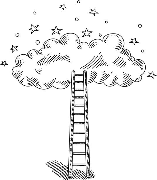 ilustrações de stock, clip art, desenhos animados e ícones de ladder and cloud drawing - dream