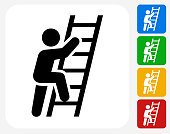 Ladder Of Success Icon. This 100% royalty free vector illustration features the main icon pictured in black inside a white square. The alternative color options in blue, green, yellow and red are on the right of the icon and are arranged in a vertical column.