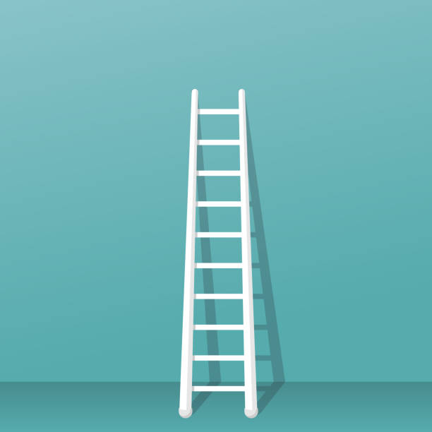 Ladder stands near the wall Ladder stands near the wall. Isolated on background. Stairs vector illustration flat design. Up and down the stairs. Template for construction or career development. ladder stock illustrations