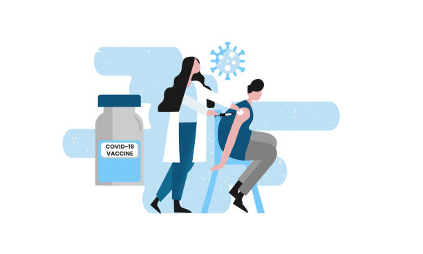 Lady doctor is giving a Covid-19 vaccine shot. vector art illustration