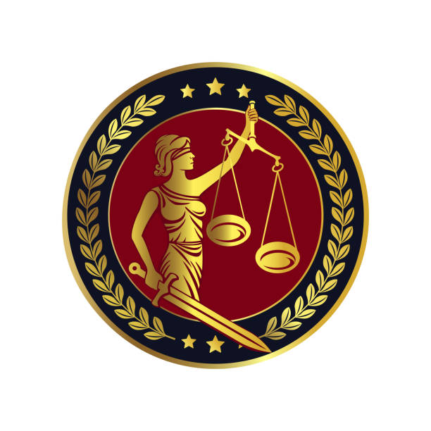 lady Justice Themis Emblem Lady justice, Themis with sword and scales. supreme court justices stock illustrations