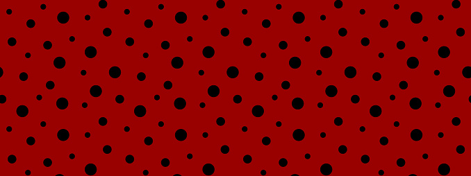Ladybug seamless pattern. Black polka dot on red background. Retro design for scrapbooking paper, fabric, wallpaper. Vector illustration