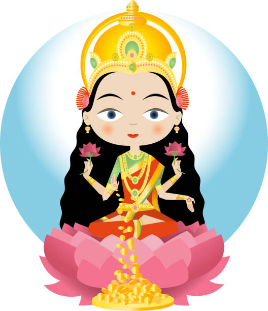 Lakshmi Lakshmi: hindu goddess of wealth, prosperity (both material and spiritual), light, wisdom, fortune, fertility, generosity and courage; and the embodiment of beauty, grace and charm. abundance stock illustrations