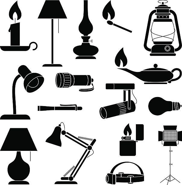 ilustrações de stock, clip art, desenhos animados e ícones de luz e silhuetas de equipamento de iluminação - aladdin illustration