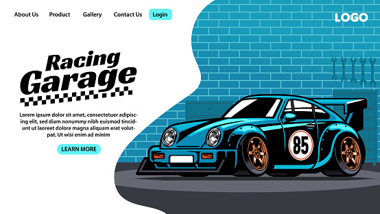 landing page design of racing car garage