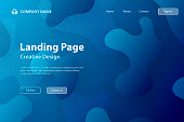Landing page template for your website with a modern and trendy background. Abstract design with fluid, liquid, 3d and gradient color shapes. This template can be used for your design, with space for your text (colors used: Blue, Black). Vector Illustration (EPS10, well layered and grouped), wide format (3:2). Easy to edit, manipulate, resize or colorize.