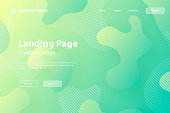 Landing page template for your website with a modern and trendy background. Abstract design with fluid, liquid, 3d and gradient color shapes. This template can be used for your design, with space for your text (colors used: Orange, Yellow, Green, Blue). Vector Illustration (EPS10, well layered and grouped), wide format (3:2). Easy to edit, manipulate, resize or colorize.