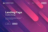 Landing page template for your website with a futuristic background, looking like a meteor shower. Modern and trendy abstract background with geometric shapes. This illustration can be used for your design, with space for your text (colors used: Red, Pink, Purple, Blue). Vector Illustration (EPS10, well layered and grouped), wide format (3:2). Easy to edit, manipulate, resize or colorize.