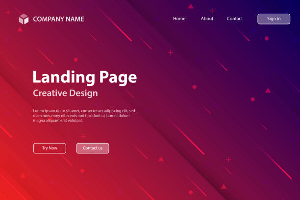 Landing page Template - Abstract design with geometric shapes - Trendy Red Gradient Landing page template for your website with a futuristic background, looking like a meteor shower. Modern and trendy abstract background with geometric shapes. This illustration can be used for your design, with space for your text (colors used: Red, Purple, Blue, Black). Vector Illustration (EPS10, well layered and grouped), wide format (3:2). Easy to edit, manipulate, resize or colorize. internet designs stock illustrations