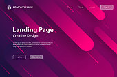 Landing page template for your website with a futuristic background, looking like a meteor shower. Modern and trendy abstract background with geometric shapes. This illustration can be used for your design, with space for your text (colors used: Pink, Purple, Black). Vector Illustration (EPS10, well layered and grouped), wide format (3:2). Easy to edit, manipulate, resize or colorize.