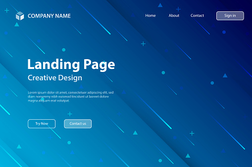 Landing page Template - Abstract design with geometric shapes - Trendy Blue Gradient