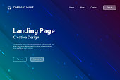 Landing page template for your website with a futuristic background, looking like a meteor shower. Modern and trendy abstract background with geometric shapes. This illustration can be used for your design, with space for your text (colors used: Green, Blue, Purple, Red, Black). Vector Illustration (EPS10, well layered and grouped), wide format (3:2). Easy to edit, manipulate, resize or colorize.
