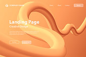Landing page template for your website with a modern and trendy background. Abstract design with a fluid, liquid, 3d and gradient color shape. This template can be used for your design, with space for your text (colors used: Yellow, Beige, orange, Red, Brown). Vector Illustration (EPS10, well layered and grouped), wide format (3:2). Easy to edit, manipulate, resize or colorize.