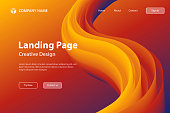 Landing page template for your website with a modern and trendy background. Abstract design with a fluid, liquid, 3d and gradient color shape. This illustration can be used for your design, with space for your text (colors used: Orange, Red, Brown, Purple, Blue). Vector Illustration (EPS10, well layered and grouped), wide format (3:2). Easy to edit, manipulate, resize or colorize.