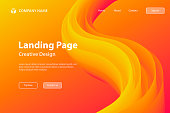 Landing page template for your website with a modern and trendy background. Abstract design with a fluid, liquid, 3d and gradient color shape. This illustration can be used for your design, with space for your text (colors used: Yellow, Orange, Red, Pink). Vector Illustration (EPS10, well layered and grouped), wide format (3:2). Easy to edit, manipulate, resize or colorize.