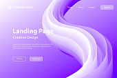 Landing page template for your website with a modern and trendy background. Abstract design with a fluid, liquid, 3d and gradient color shape. This illustration can be used for your design, with space for your text (colors used: White, Purple, Blue). Vector Illustration (EPS10, well layered and grouped), wide format (3:2). Easy to edit, manipulate, resize or colorize.