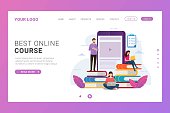 Landing page template for online education training course. Modern design concept for website and social media