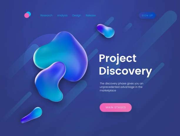 Landing page template for the sites with theme of research, discovery, science and education. vector art illustration
