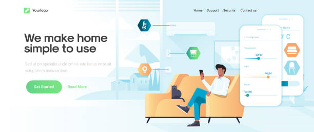 landing page-vorlage von smart home - smart home stock-grafiken, -clipart, -cartoons und -symbole