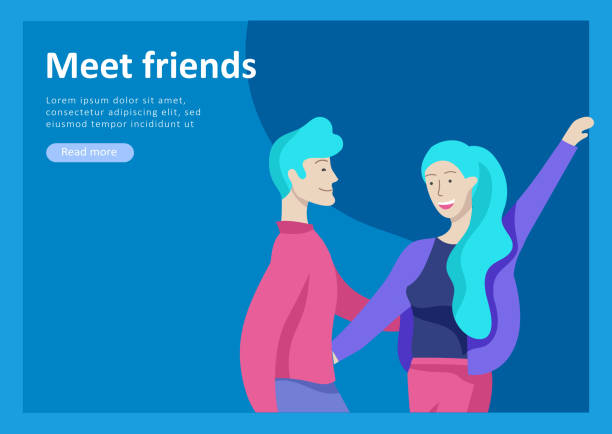 Landing page templates. Vector people happy friends character...