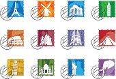 Set of Landmark Stamps icons.