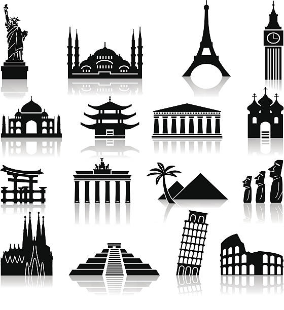 Landmark travel icons set of icons on the topic of travel and recreation. famous international landmarks. international landmark stock illustrations