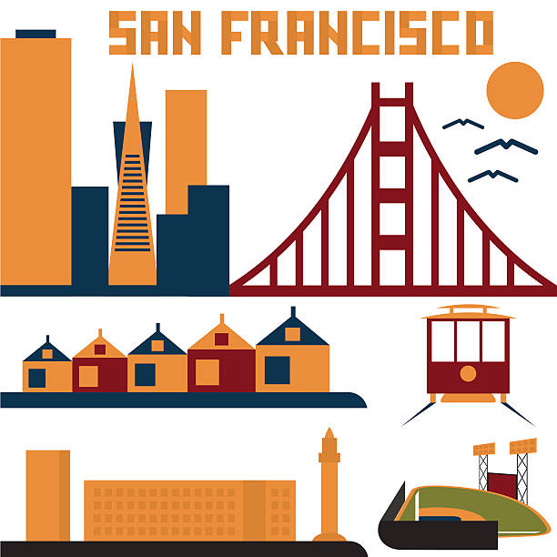 landmarks of San Francisco flat design landmarks of San Francisco flat design alcaraz stock illustrations