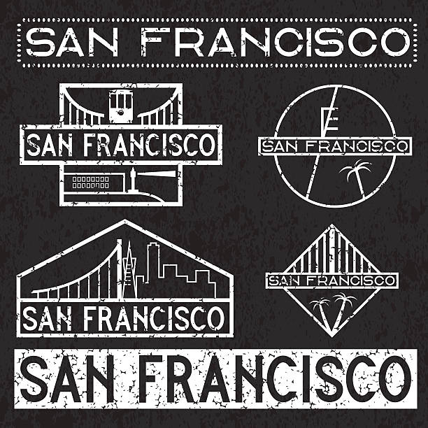 landmarks of San Francisco grunge vintage labels set landmarks of San Francisco grunge vintage labels set alcaraz stock illustrations