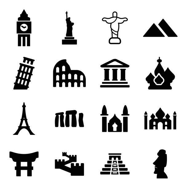 Landmarks Of The World Icons This image is a vector illustration and can be scaled to any size without loss of resolution. megalith stock illustrations