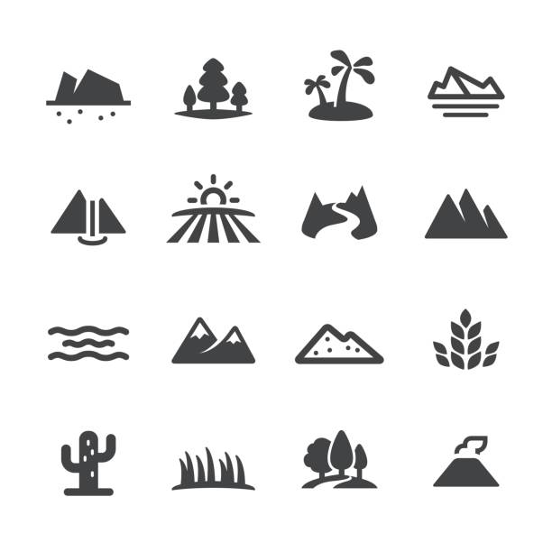 Landscape and Landform Icons - Acme Series Landscape and Landform Icons river symbols stock illustrations