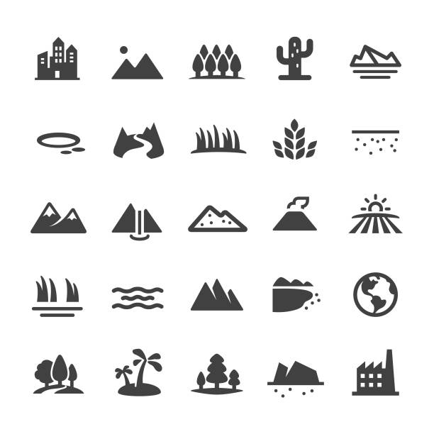 stockillustraties, clipart, cartoons en iconen met landschap-en landform-pictogrammen-smart series - drasland
