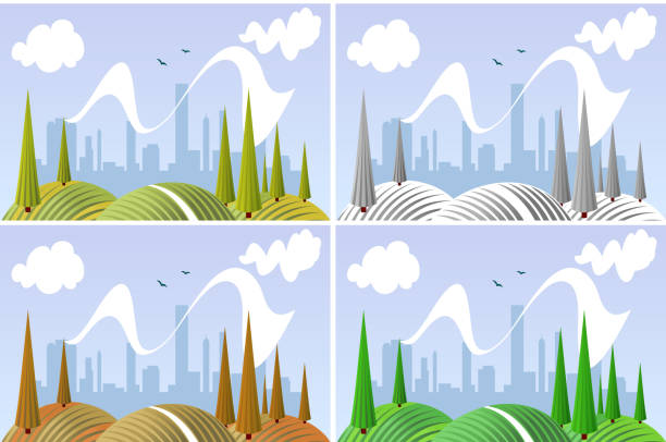 Vector illustration of a landscape with a forest and mountains...