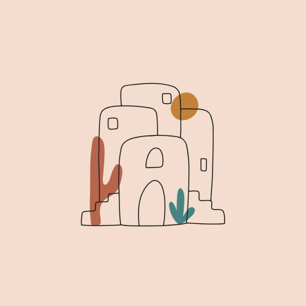 砂漠の古い家の風景 - 都会　オアシス点のイラスト素材／クリップアート素材／マンガ素材／アイコン素材