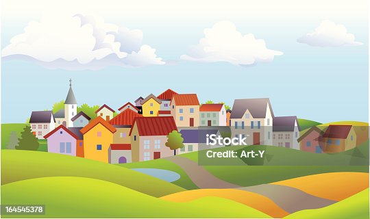 istock Landscape of Small Town with Church and Rolling Hills 164545378