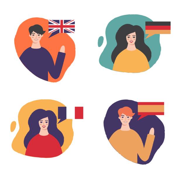 Language learning: English, German, French, Spanish Language learning: English, German, French, Spanish french language stock illustrations