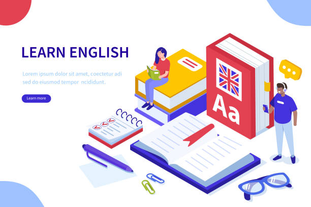 language school Language school concept. Can use for web banner, infographics, hero images. Flat isometric vector illustration isolated on white background. english culture stock illustrations