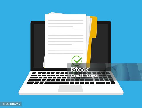 istock Laptop and document cheack. Vector illustration isolated. 1320480747
