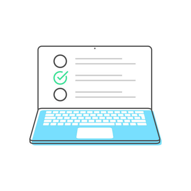 Laptop Computer and Checkboxes Flat Design Vector Design on White Background. Scalable to any size. Vector Illustration EPS 10 File. application form stock illustrations