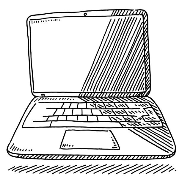 Laptop Computer Drawing Hand-drawn vector drawing of a Laptop Computer. Black-and-White sketch on a transparent background (.eps-file). Included files are EPS (v10) and Hi-Res JPG. laptop drawings stock illustrations