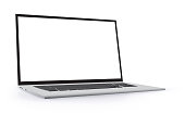 istock Laptop Computer Perspective View Mockup. Notebook PC realistic vector illustration template with transparent background. 1332105972