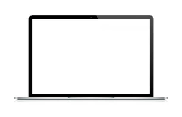 laptop w kolorze czarnym i srebrnym z odbiciem, realistyczną ilustracją wektorową - laptop stock illustrations
