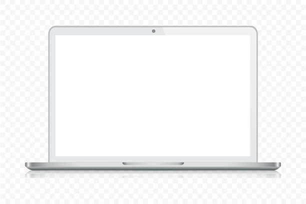Laptop In Silver Color With Reflection,  Transparent Background vector art illustration