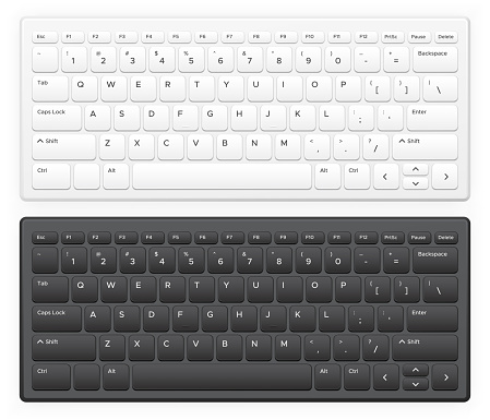 Laptop keyboard. Notebook computer keys with english latin alphabet qwerty buttons keypad Realistic vector isolated template