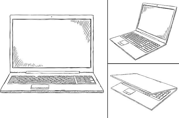 laptop PC doodle - 3 views Hand-drawn laptop doodle with transparent background. laptop drawings stock illustrations
