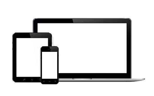 Laptop, smartphone and tablet mockup isolated on a white background